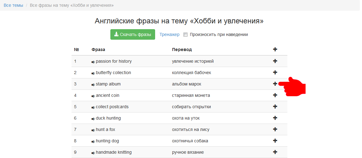 Добавляйте фразы из любимых тем